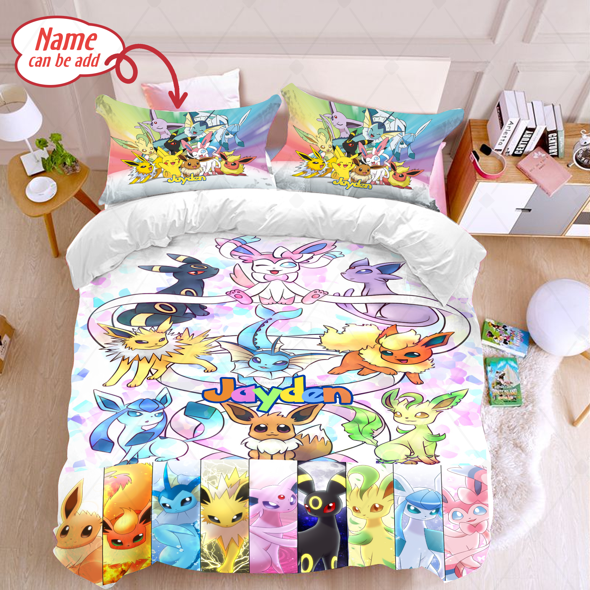Personalized Eevee Pokemon Evolution Bedding Set Eevee Pokemon Duvet Cover And Pillowcase Eevee Pokemon Fleece Blanket